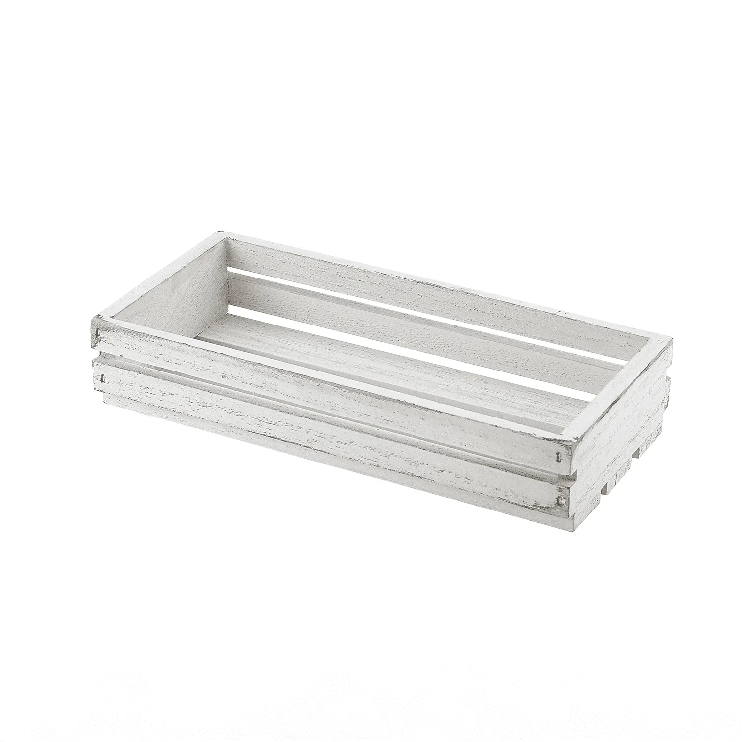 Genware White Wash Wooden Crate 25 x 12 x 5cm - Pack 1